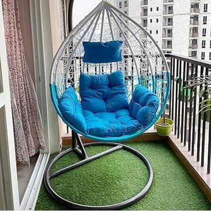 Kyoto Swing Chair With Cushion (White & Sky Blue)