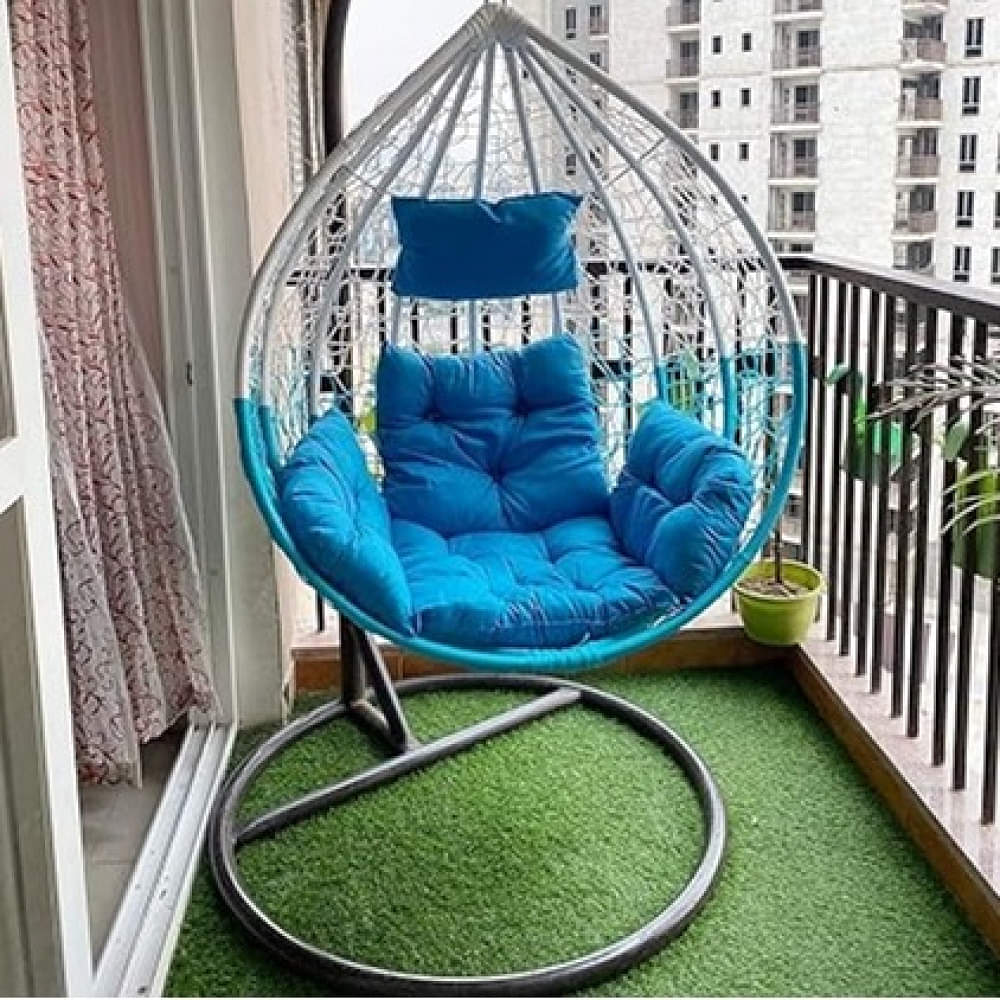 Kyoto Swing Chair With Cushion (White & Sky Blue) - photo