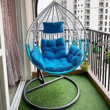 Kyoto Swing Chair With Cushion (White & Sky Blue)