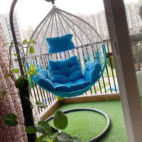 Kyoto Swing Chair With Cushion (White & Sky Blue)