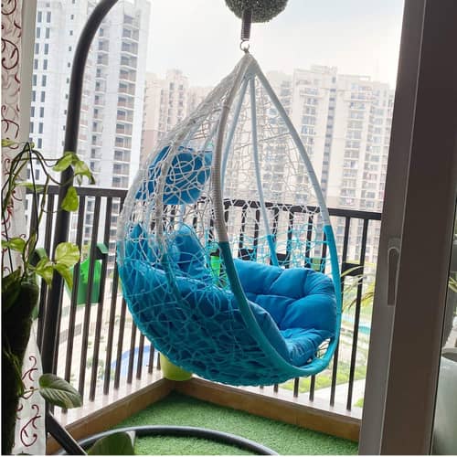 Kyoto Swing Chair With Cushion (White & Sky Blue)