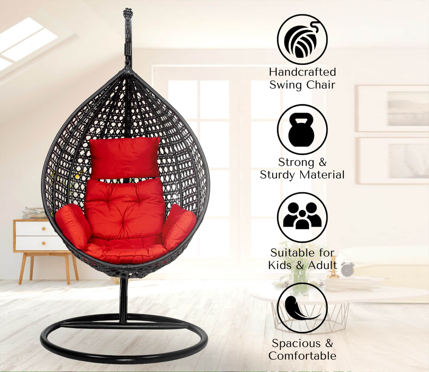 Kyoto Egg Style Single Seater Swing - front_view