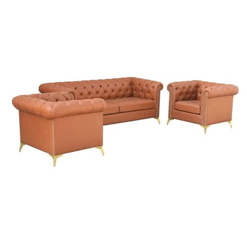 Argo Chesterfield 3+1+1 Leatherette Brown Sofa