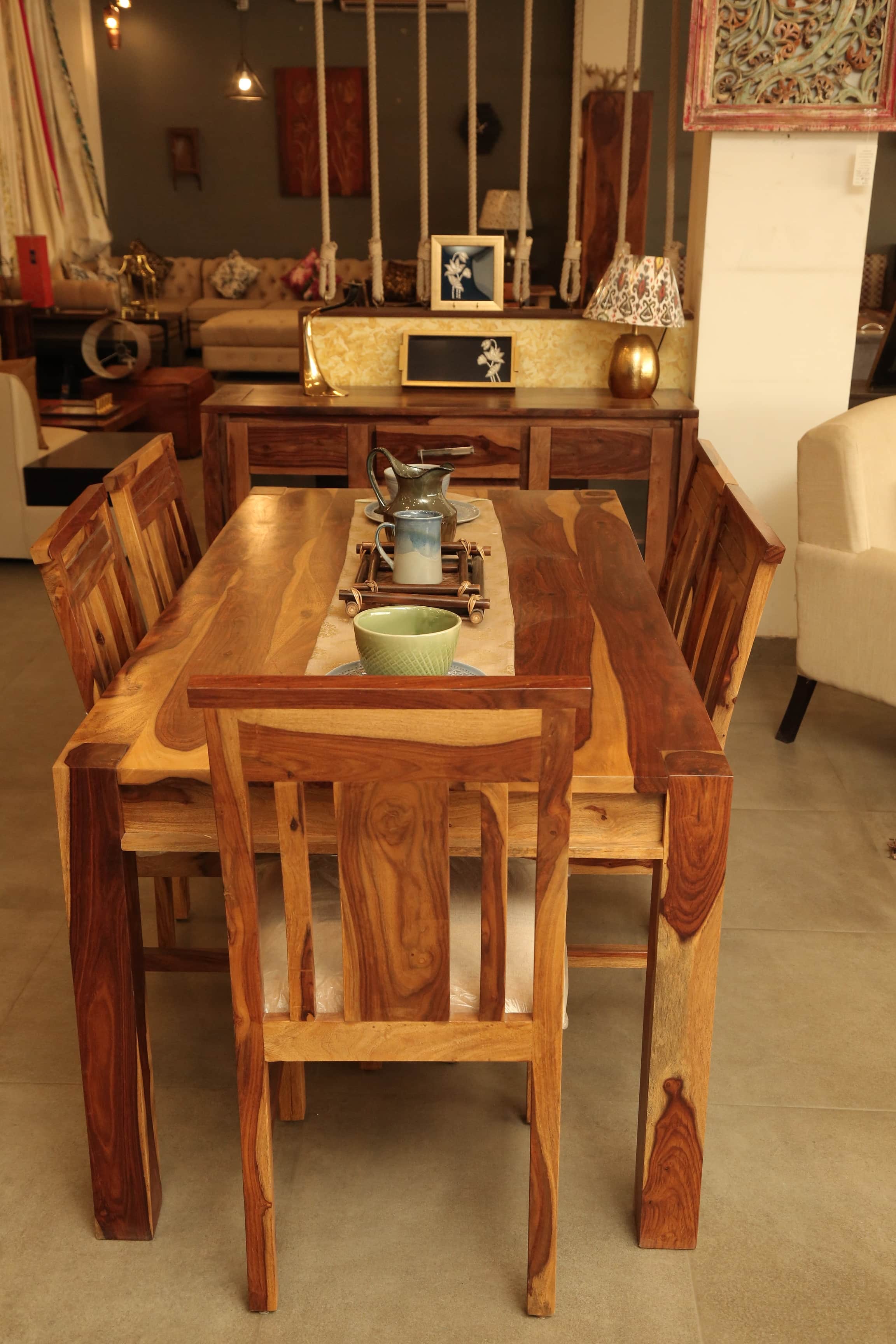 6 Seater Dining Set In Honey Finish - front_view