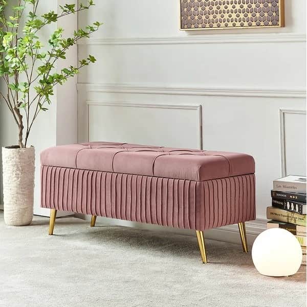 Modern Velvet Storage Bench - front_view
