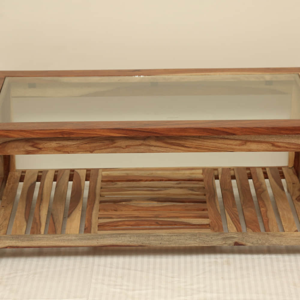 Yoho Solid Wood Coffee Table With Glass Top - photo