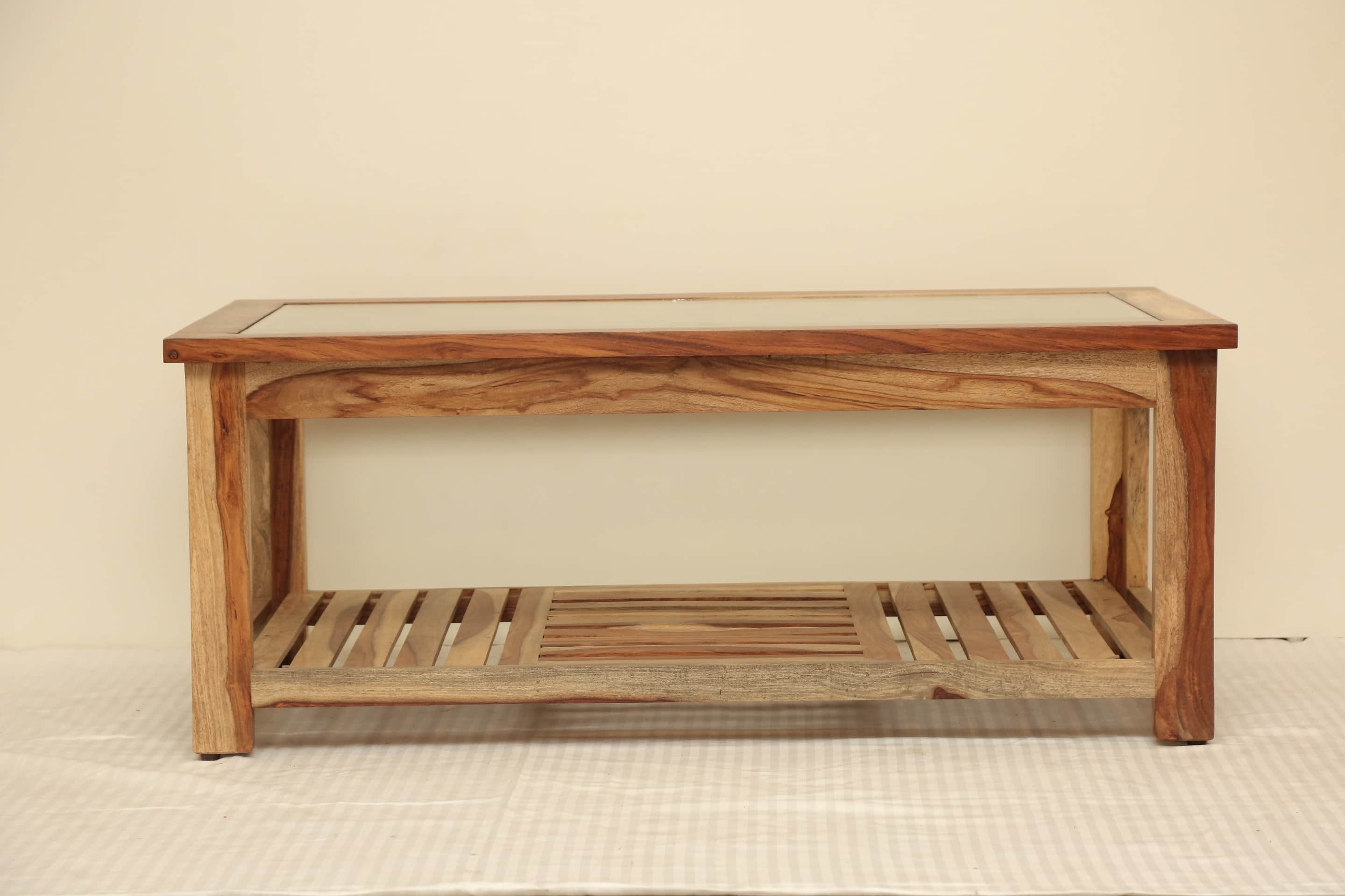 Yoho Solid Wood Coffee Table With Glass Top - front_view