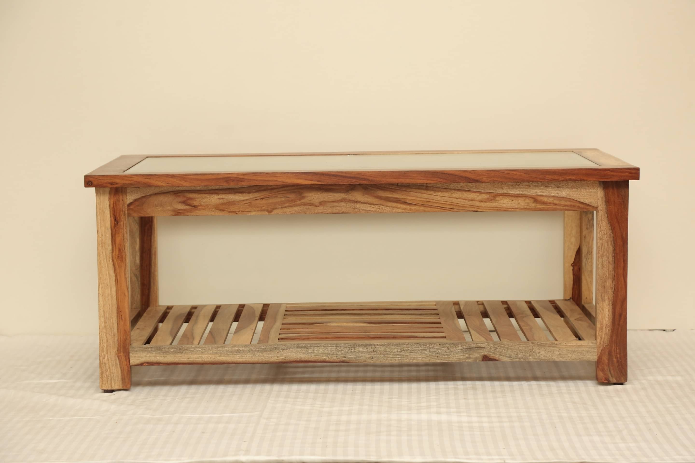 Yoho Solid Wood Coffee Table With Glass Top