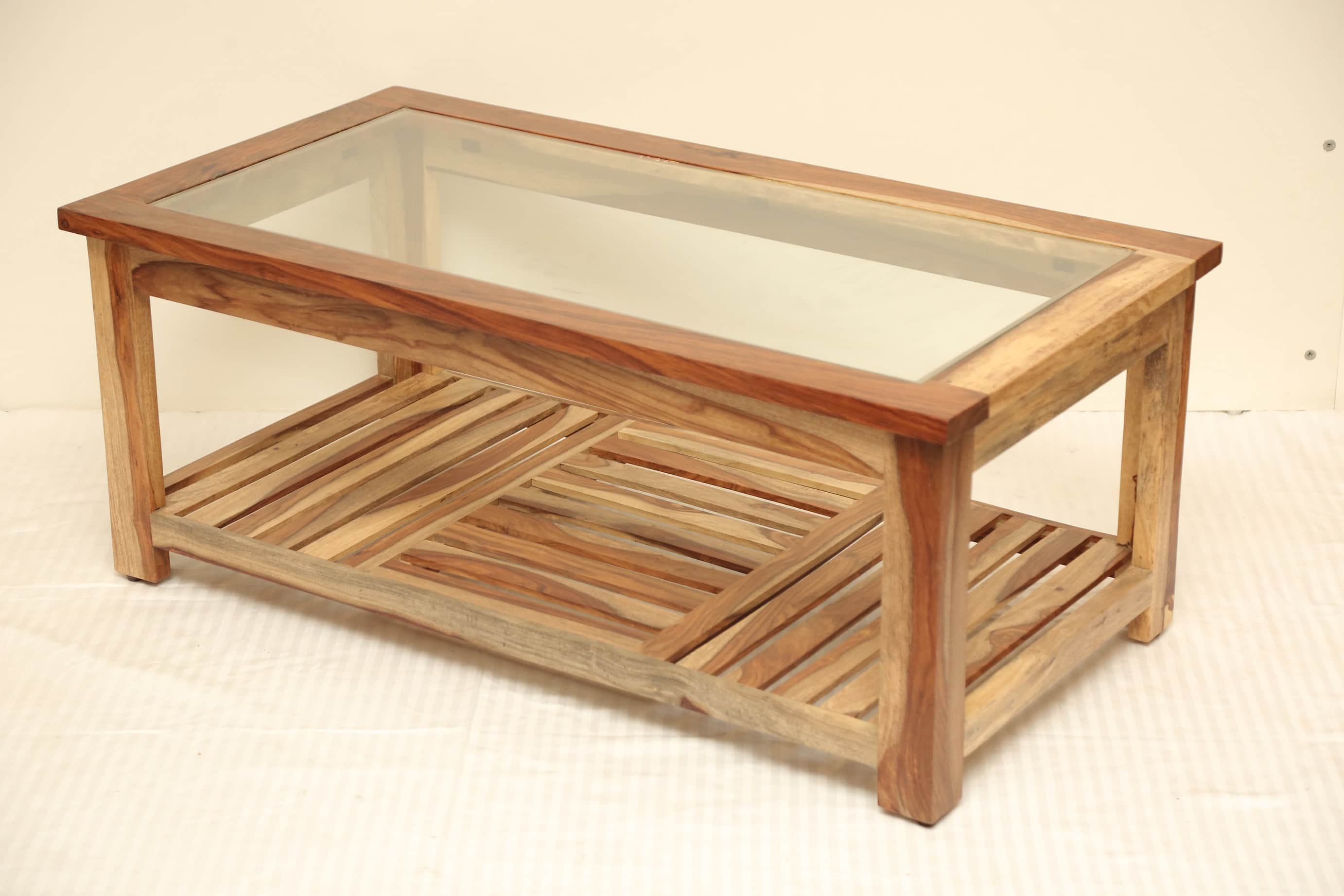 Yoho Solid Wood Coffee Table With Glass Top - top_view