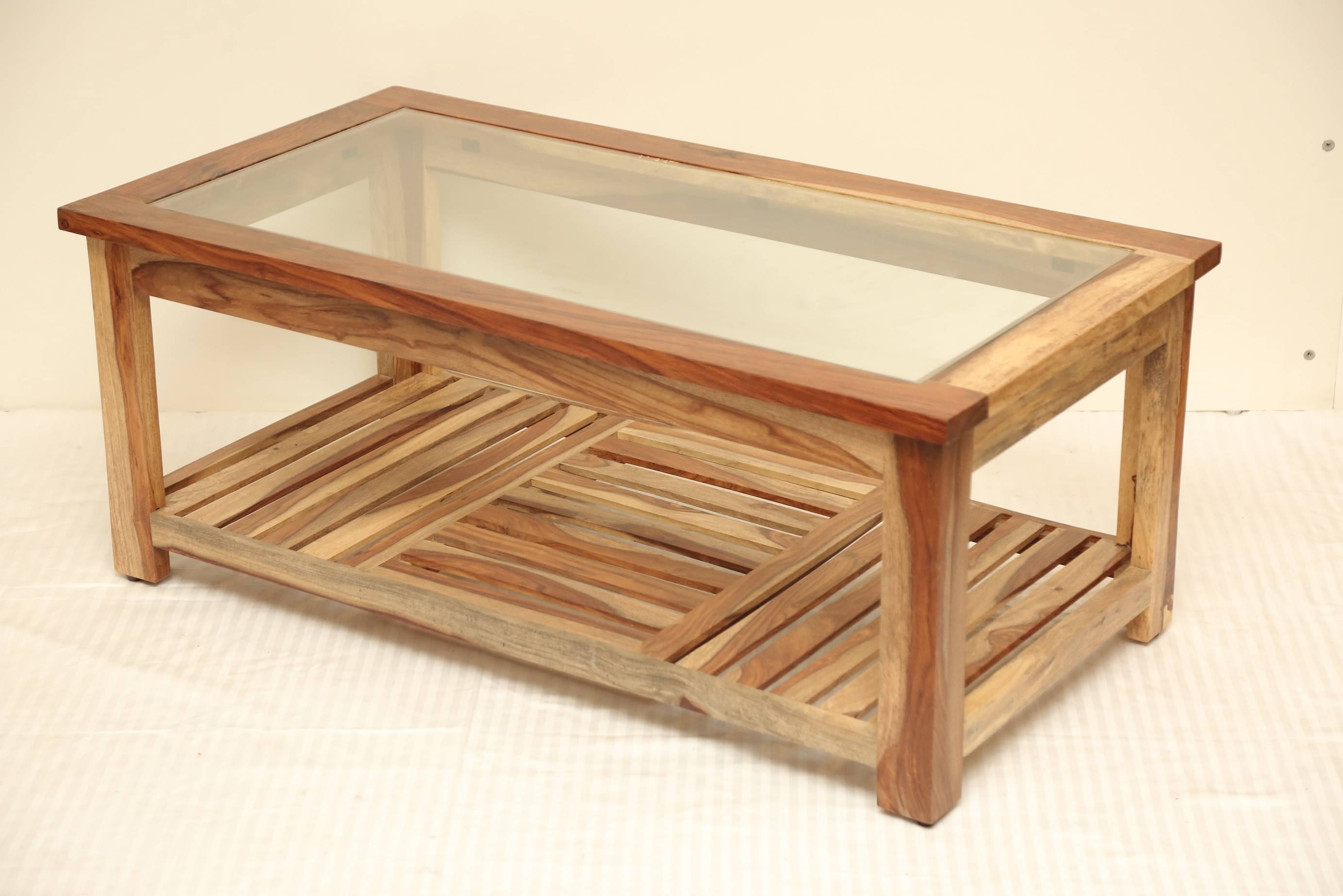 Yoho Solid Wood Coffee Table With Glass Top