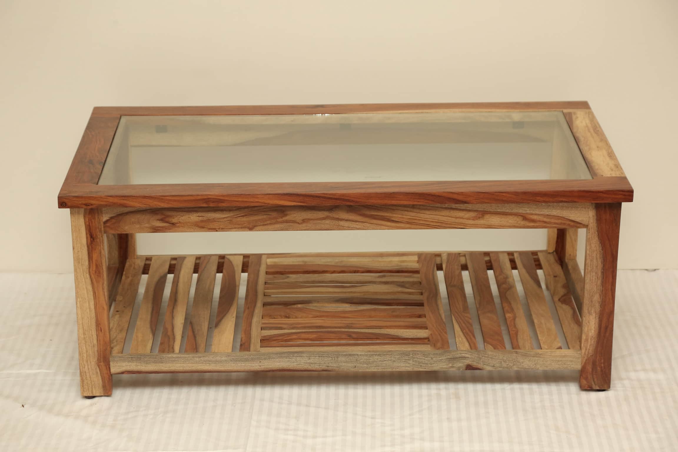 Yoho Solid Wood Coffee Table With Glass Top - rear_view