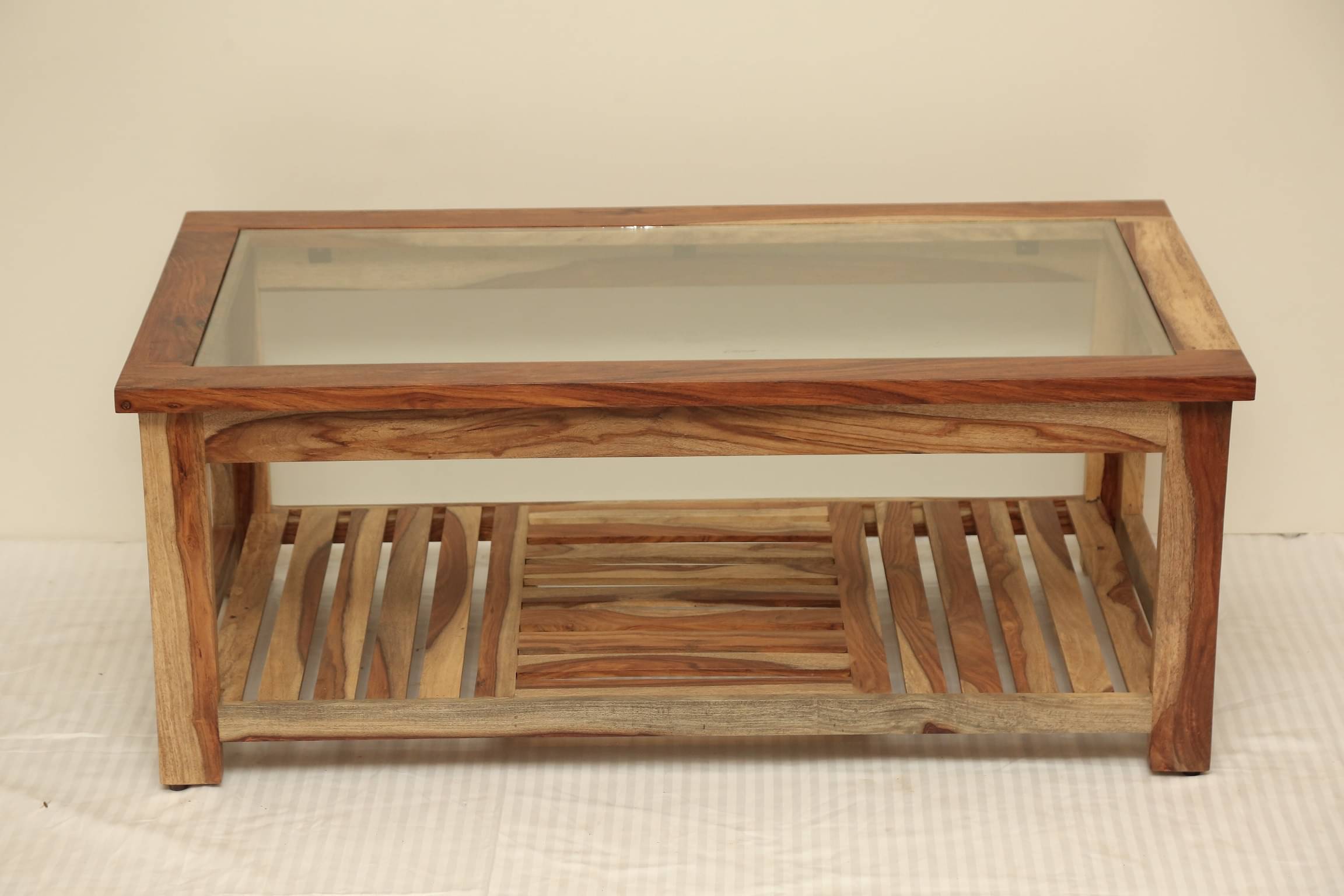 Yoho Solid Wood Coffee Table With Glass Top