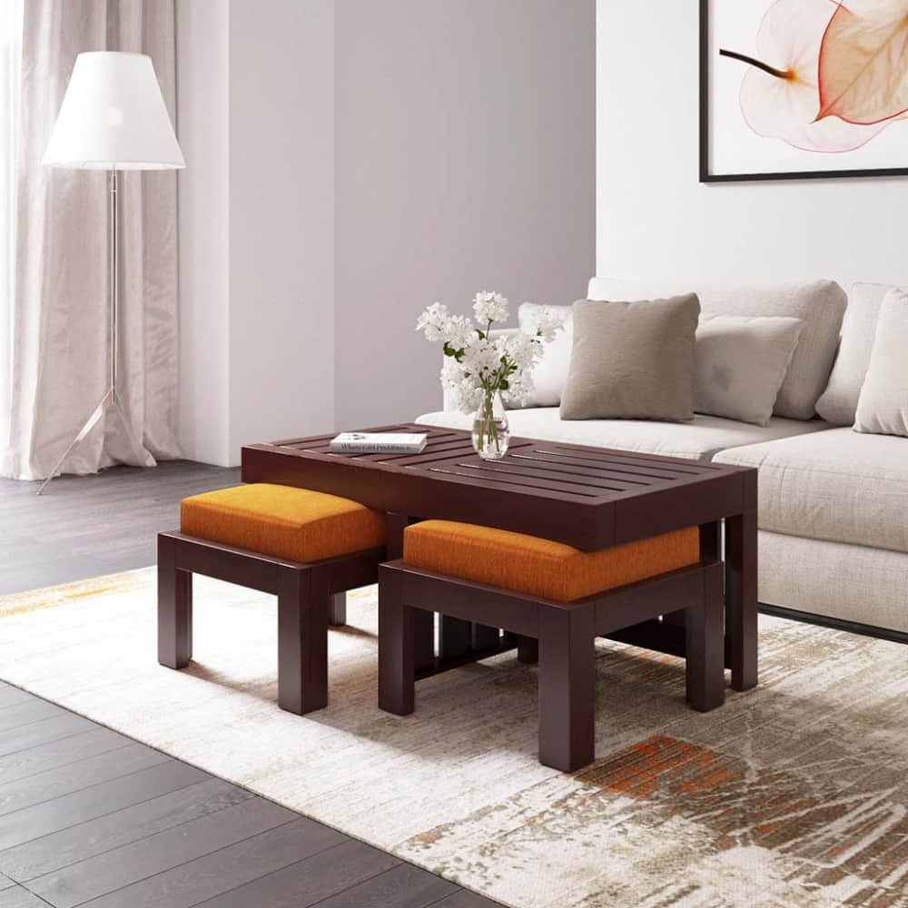 Center Coffee Table with 2 Stools - photo