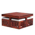 Square Shape Solid Wood Coffee Table with 4 Stools - front_view