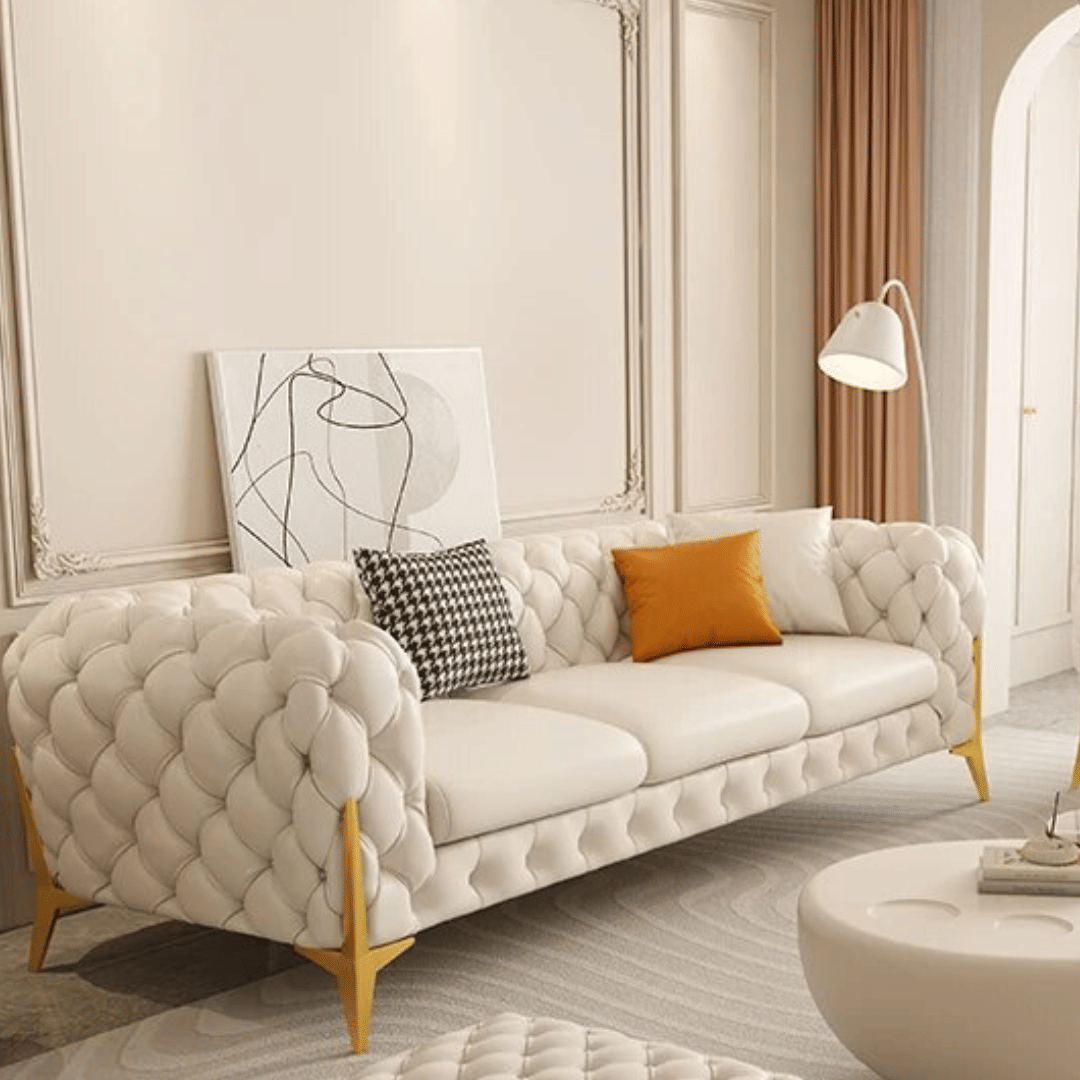 Damask Modern White Fabric Sofa Set - front_view