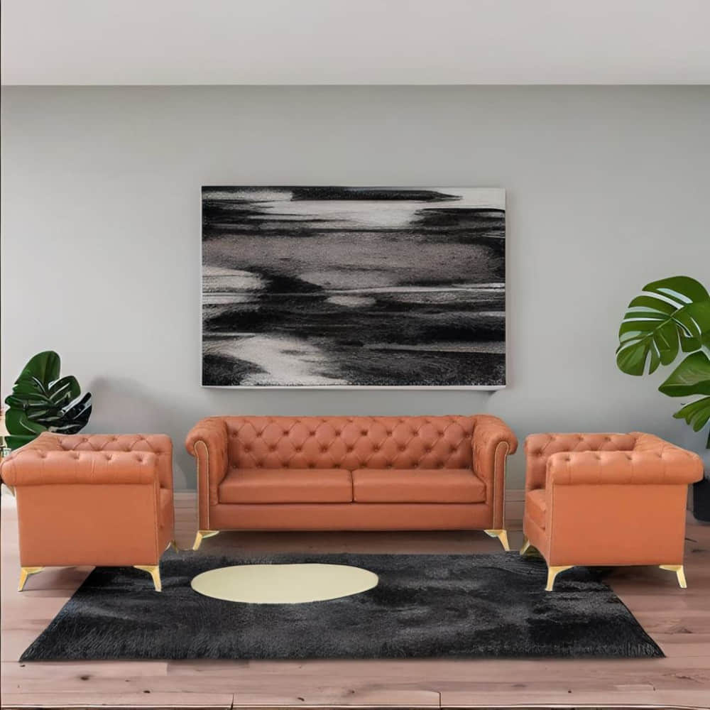 Argo Chesterfield 3+1+1 Leatherette Brown Sofa - photo