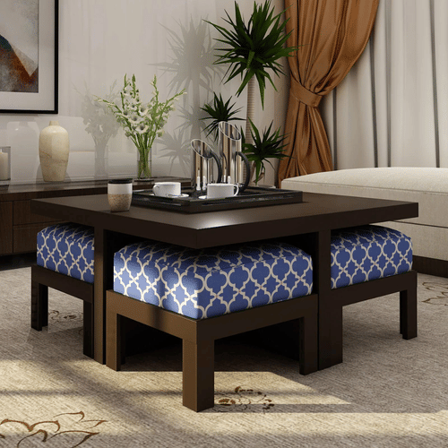 Nesting Coffee Table Set With 4 Stools