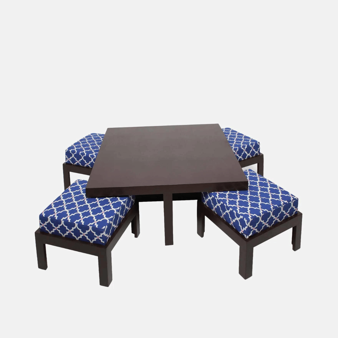 Nesting Coffee Table Set With 4 Stools