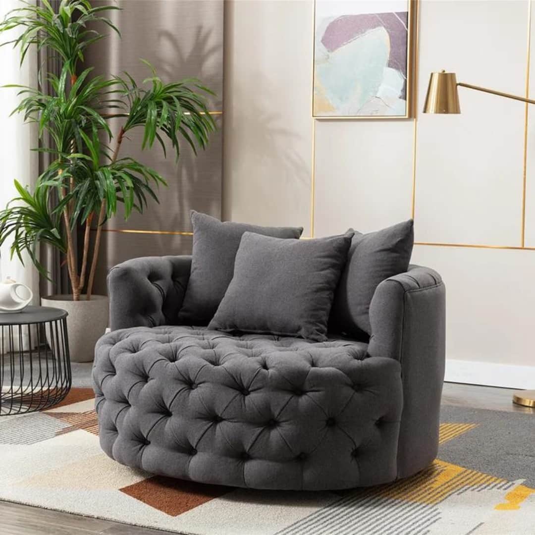 Damis Upholstered Swivel Barrel Chair - front_view