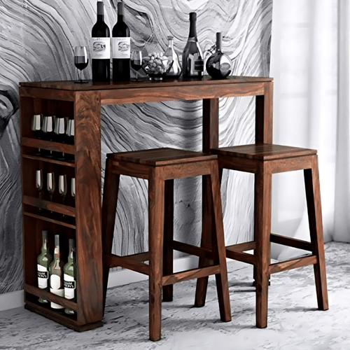 Wooden Two Seater Bar Table & Chairs Set