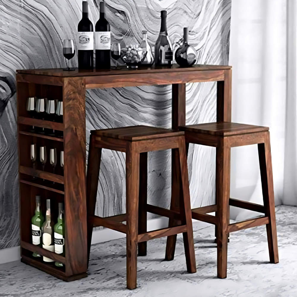 Wooden Two Seater Bar Table & Chairs Set - photo