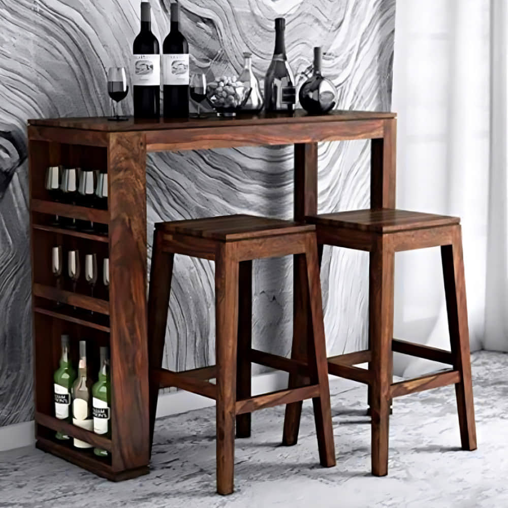 Wooden Two Seater Bar Table & Chairs Set - photo