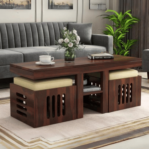 Solidwood Coffee Table With 2 Stool
