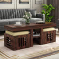 Solidwood Coffee Table With 2 Stool - photo