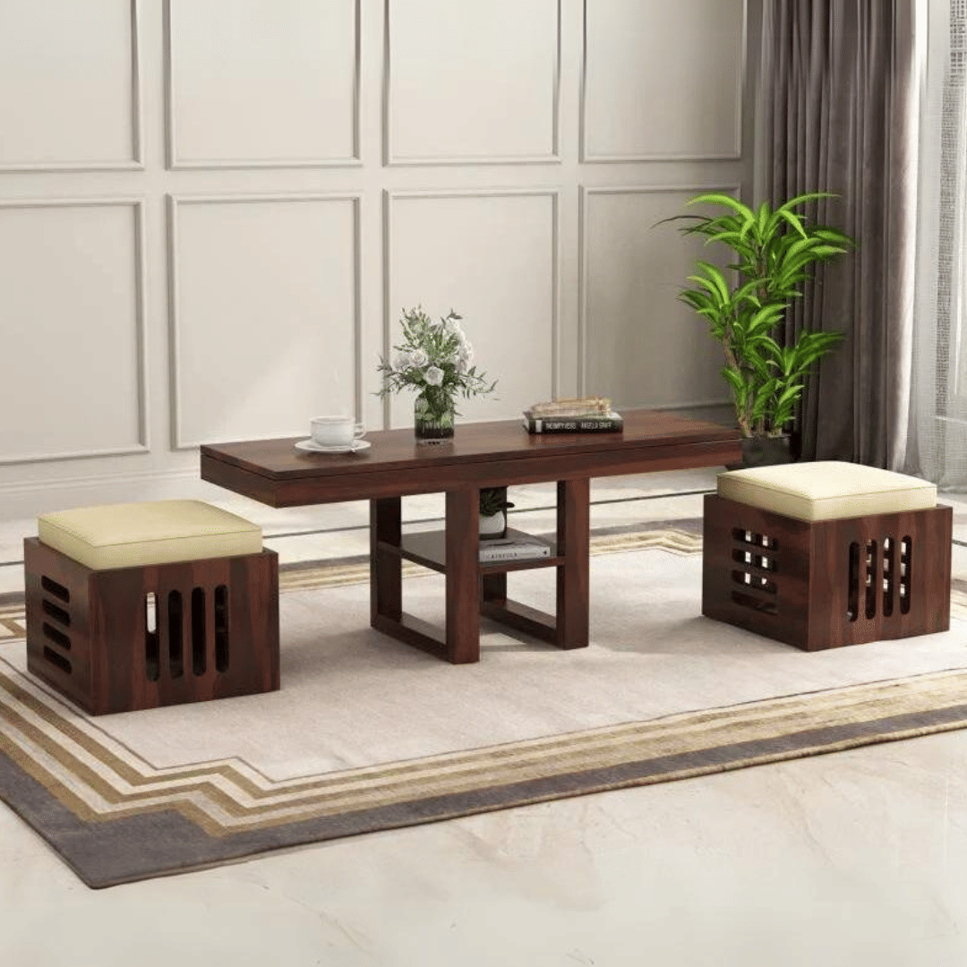 Solidwood Coffee Table With 2 Stool