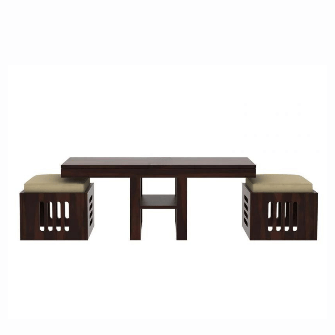 Solidwood Coffee Table With 2 Stool - left_view