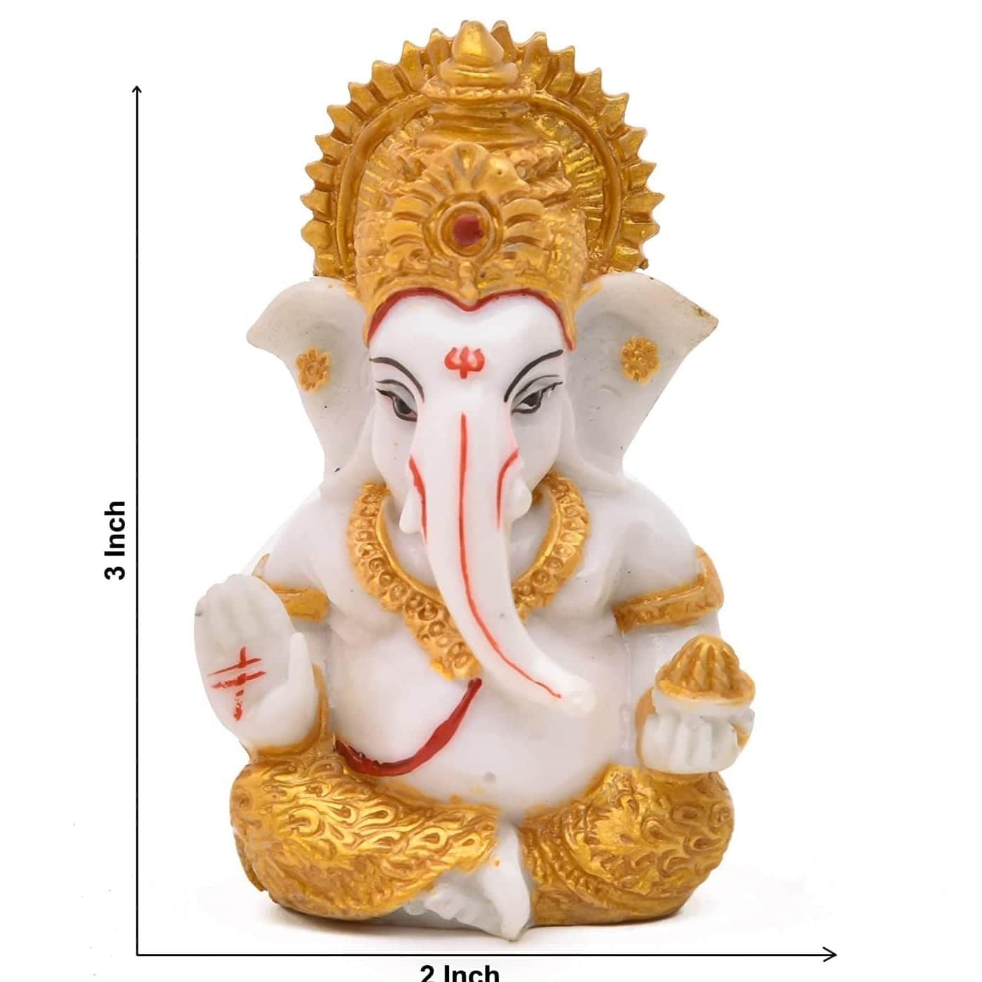 Polyresin Hand Printed Golden White Ganesh Ji Idol - front_view