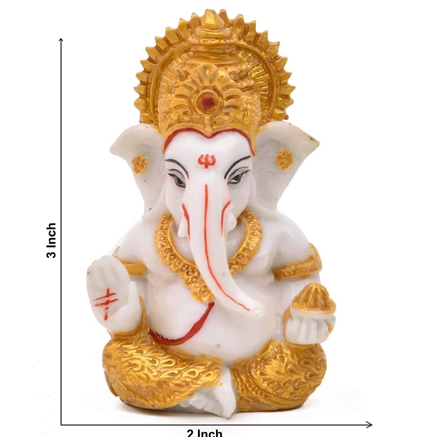 Polyresin Hand Printed Golden White Ganesh Ji Idol