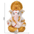 Polyresin Hand Printed Golden White Ganesh Ji Idol - front_view