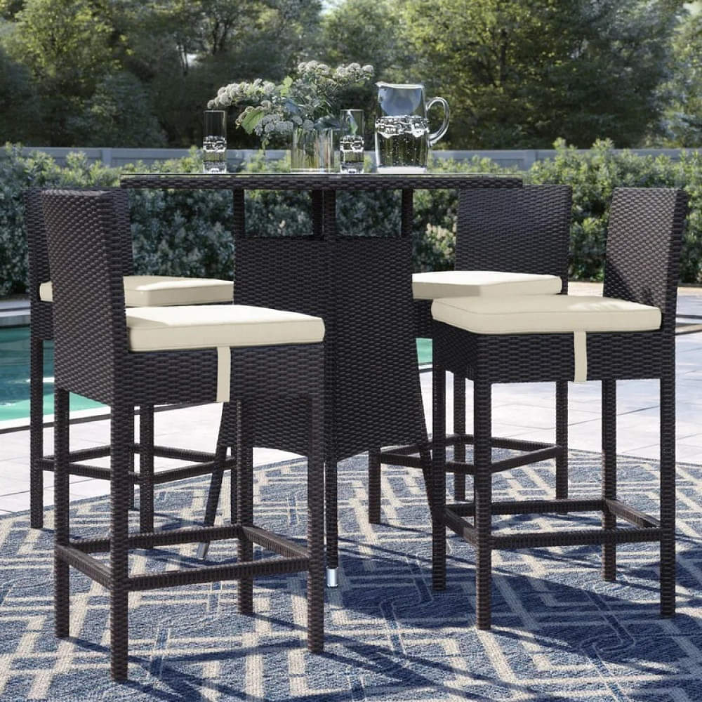 4+1 Bar Chair Set  Furniture Wicker Waving  with Cushions - photo
