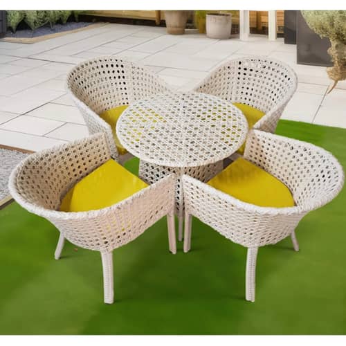 Orleans 4+1 Chair Set  Furniture Wicker Waving with Cushions In Yellow Colour