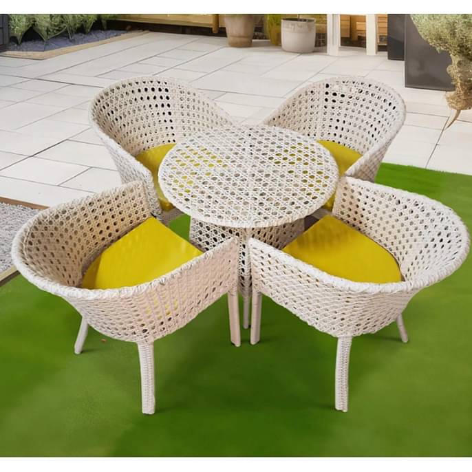 Orleans 4+1 Chair Set  Furniture Wicker Waving with Cushions In Yellow Colour