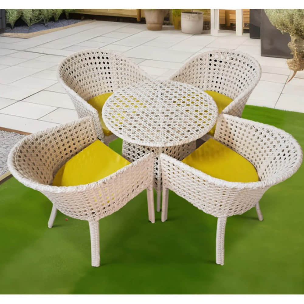 Orleans 4+1 Chair Set  Furniture Wicker Waving with Cushions In Yellow Colour - photo