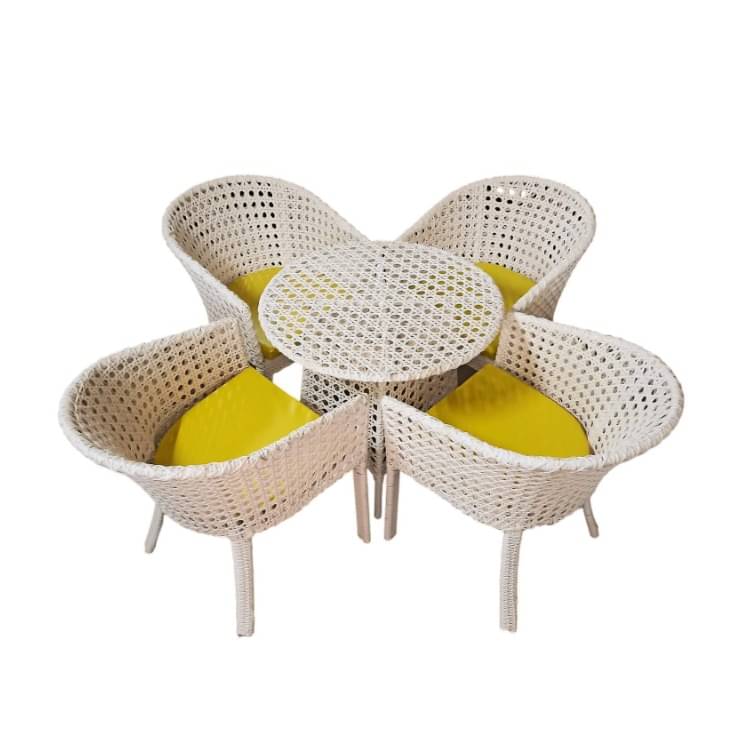 Orleans 4+1 Chair Set  Furniture Wicker Waving with Cushions In Yellow Colour