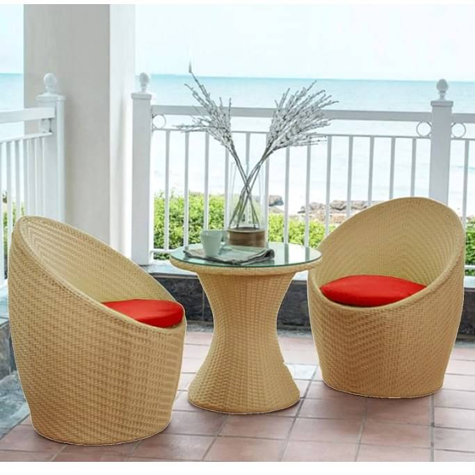 Wicker chair set I outdoor Furniture Wicker Waving with Cushions