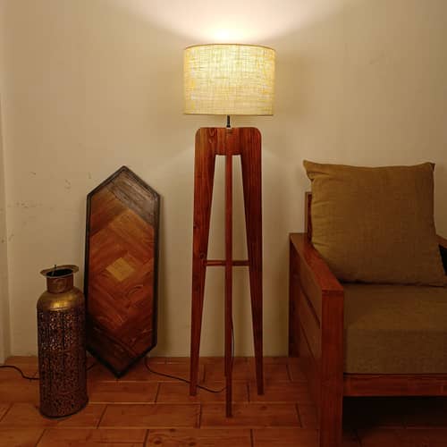 Jet Wooden Floor Lamp with Jute Shade