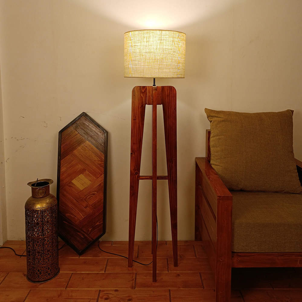 Jet Wooden Floor Lamp with Jute Shade - photo