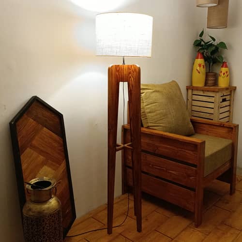 Jet Wooden Floor Lamp with Jute Shade