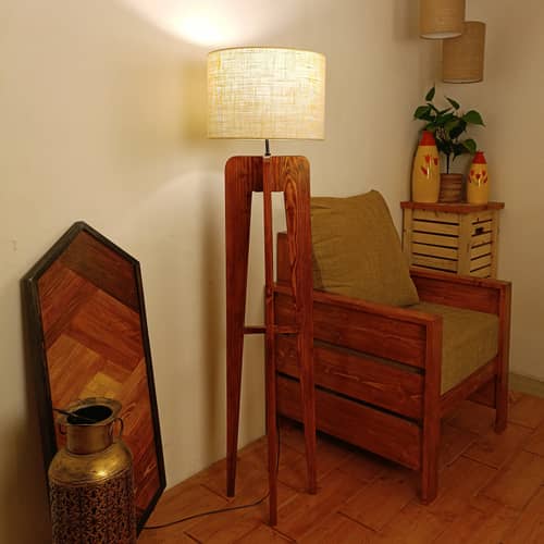 Jet Wooden Floor Lamp with Jute Shade