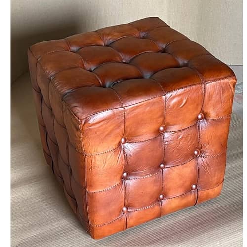 Tuxedo Cube Shape Leather Puff Stool