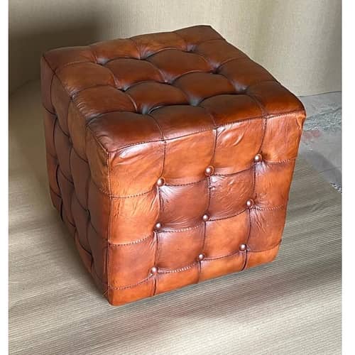 Tuxedo Cube Shape Leather Puff Stool
