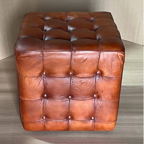 Tuxedo Cube Shape Leather Puff Stool