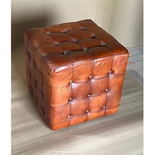 Tuxedo Cube Shape Leather Puff Stool