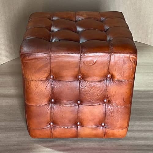 Tuxedo Cube Shape Leather Puff Stool