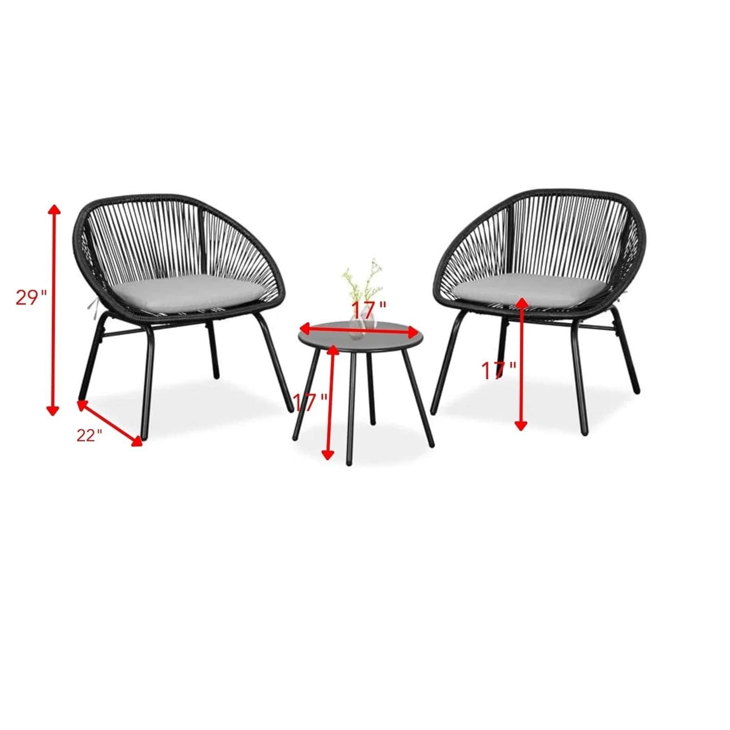 3 Piece Patio Rope Furniture Set - top_view