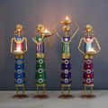 Tribal Lady Worker Statue Figurine Set of 4 Tea Light Candle Stand - photo